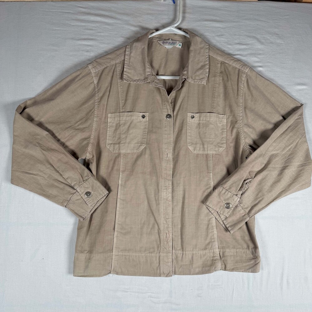 Fresh Produce Womens Medium Utility Shirt Jacket Tan 100% Cotton Made in USA
